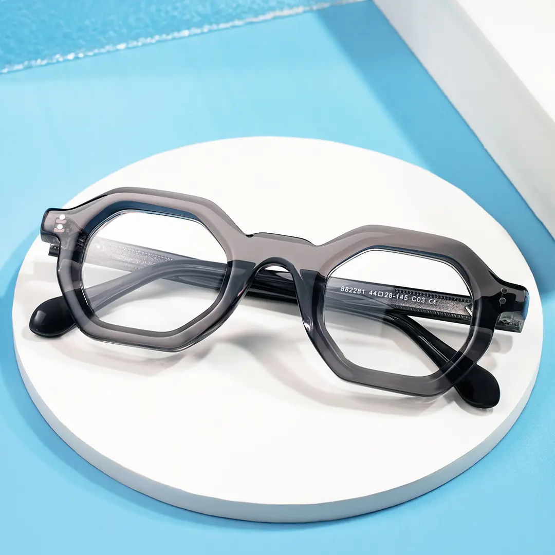 Scene view of Apical geometric acetate eyeglasses GA0052310 in grey
