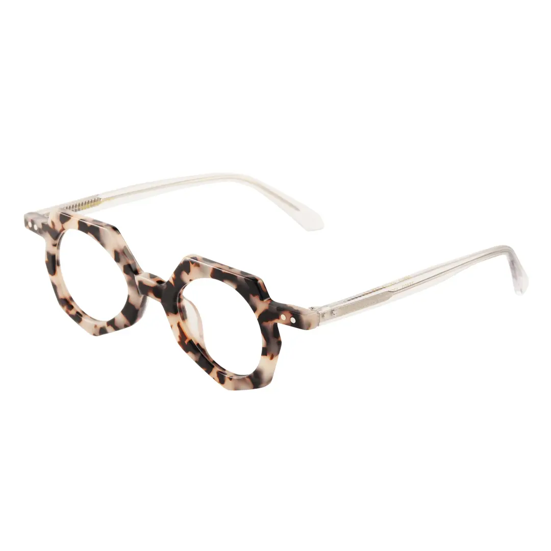 Angle view of Coral geometric acetate eyeglasses GA0062309 in brown tortoise