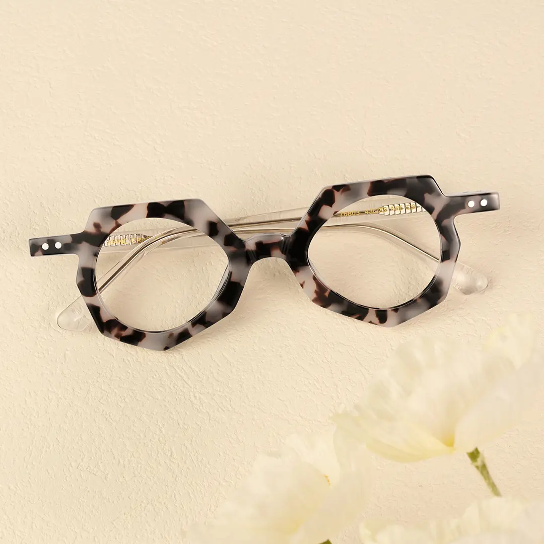 Scene view of Coral geometric acetate eyeglasses GA0062309 in brown tortoise