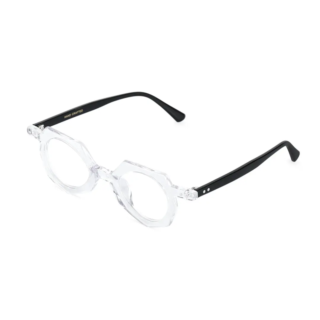 Angle view of Coral geometric acetate eyeglasses GA0062309 in clear