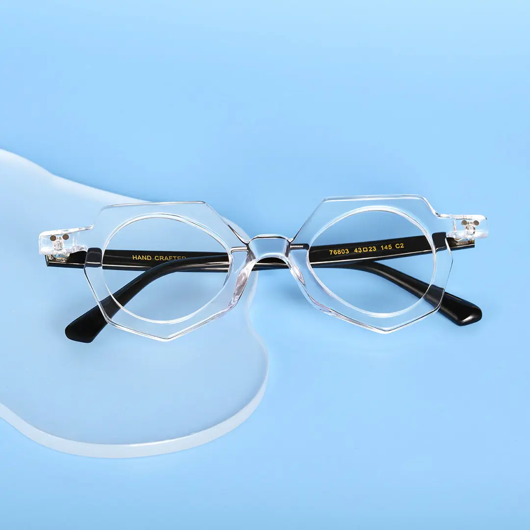 Scene view of Coral geometric acetate eyeglasses GA0062309 in clear
