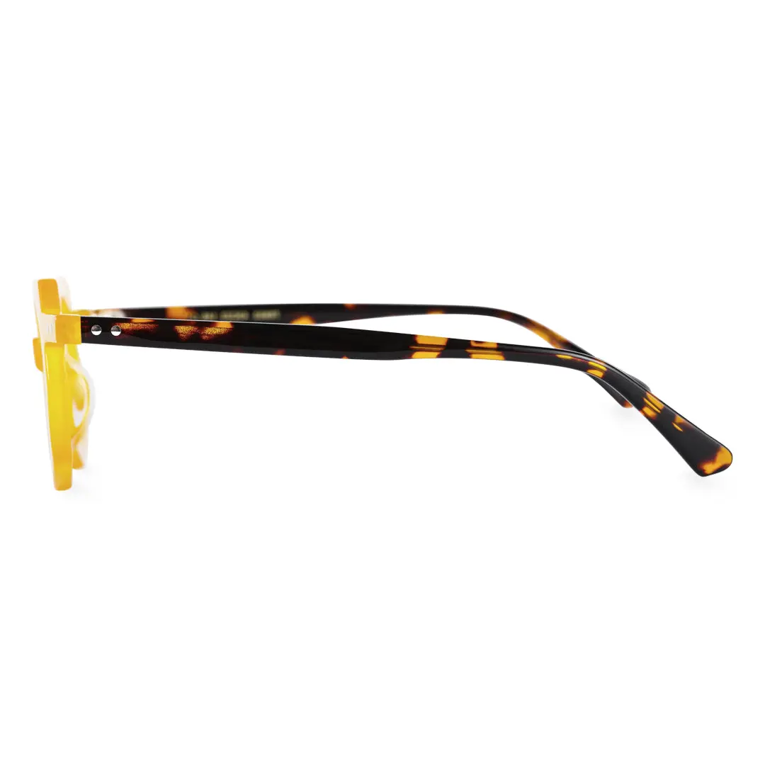 Side view of Coral geometric acetate eyeglasses GA0062309 in yellow