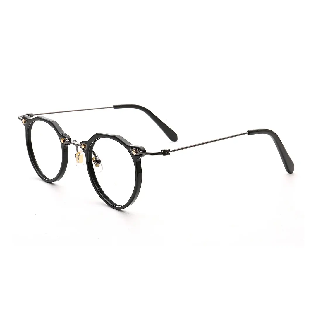 Angle view of Lvis steampunk geometric acetate eyeglasses GA0072307 in black