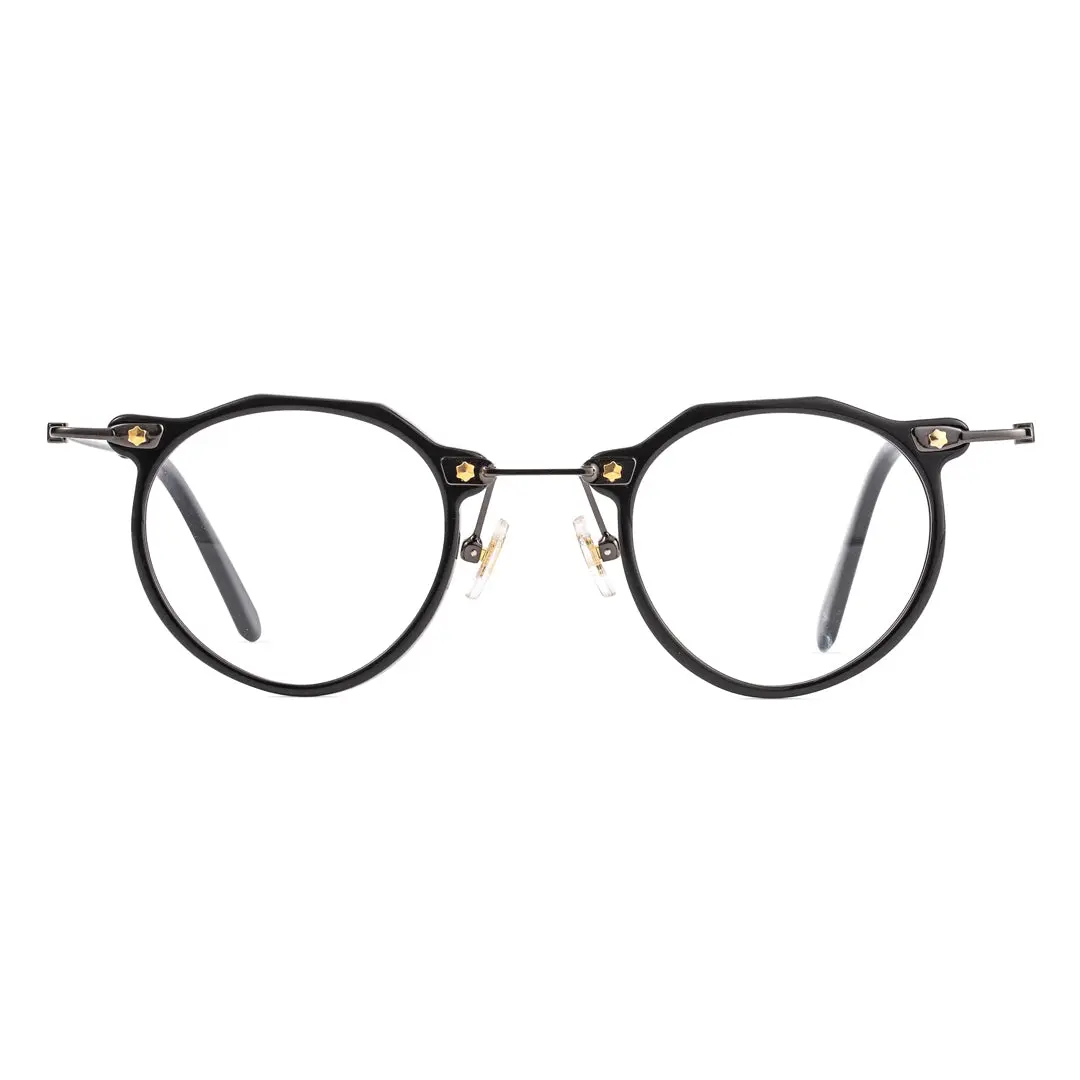 Front view of Lvis steampunk geometric acetate eyeglasses GA0072307 in black