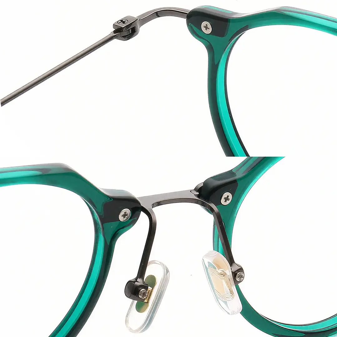 Adjustable nose pad detail of Lvis geometric acetate eyeglasses GA0072307 in green