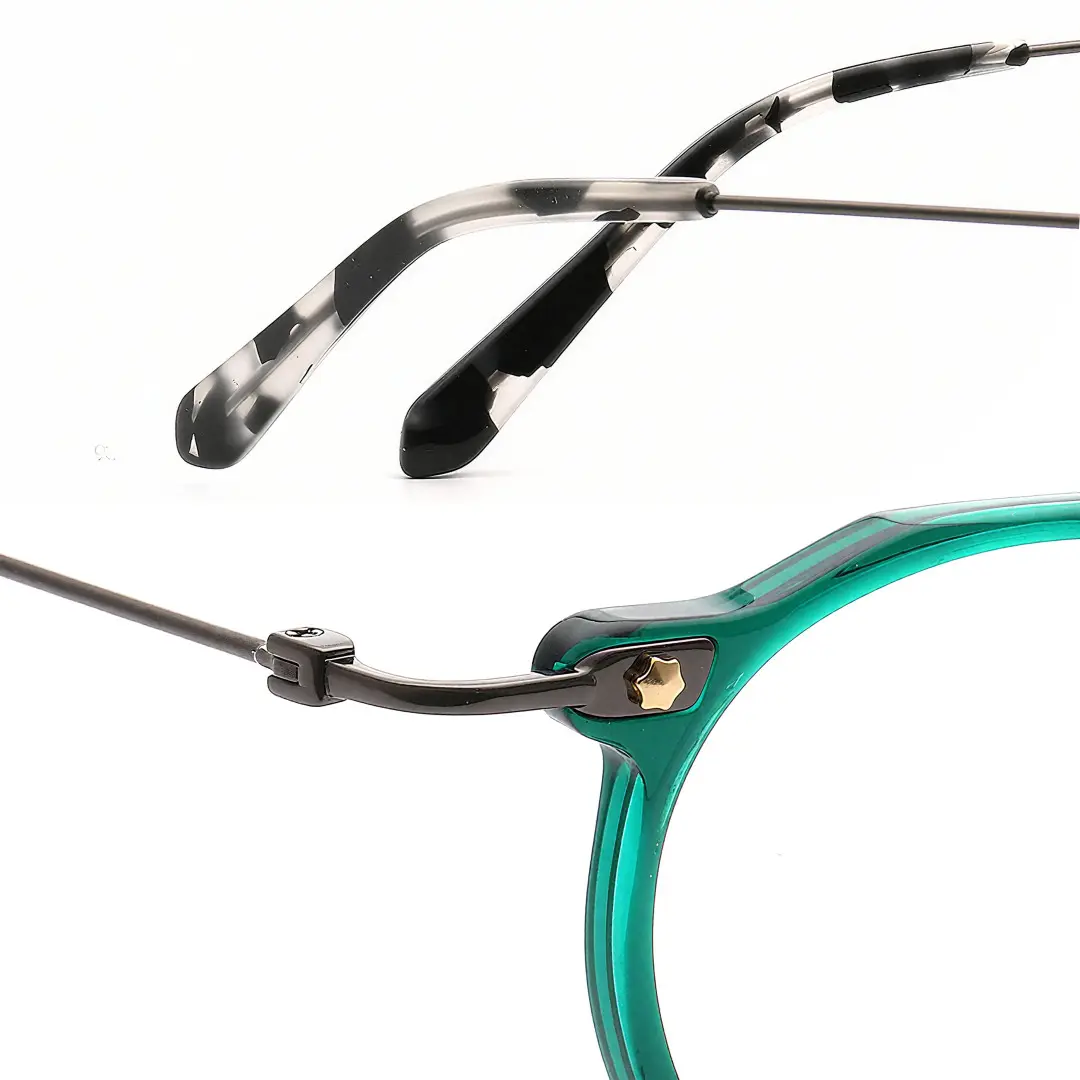 End piece detail of Lvis geometric acetate eyeglasses GA0072307 in green
