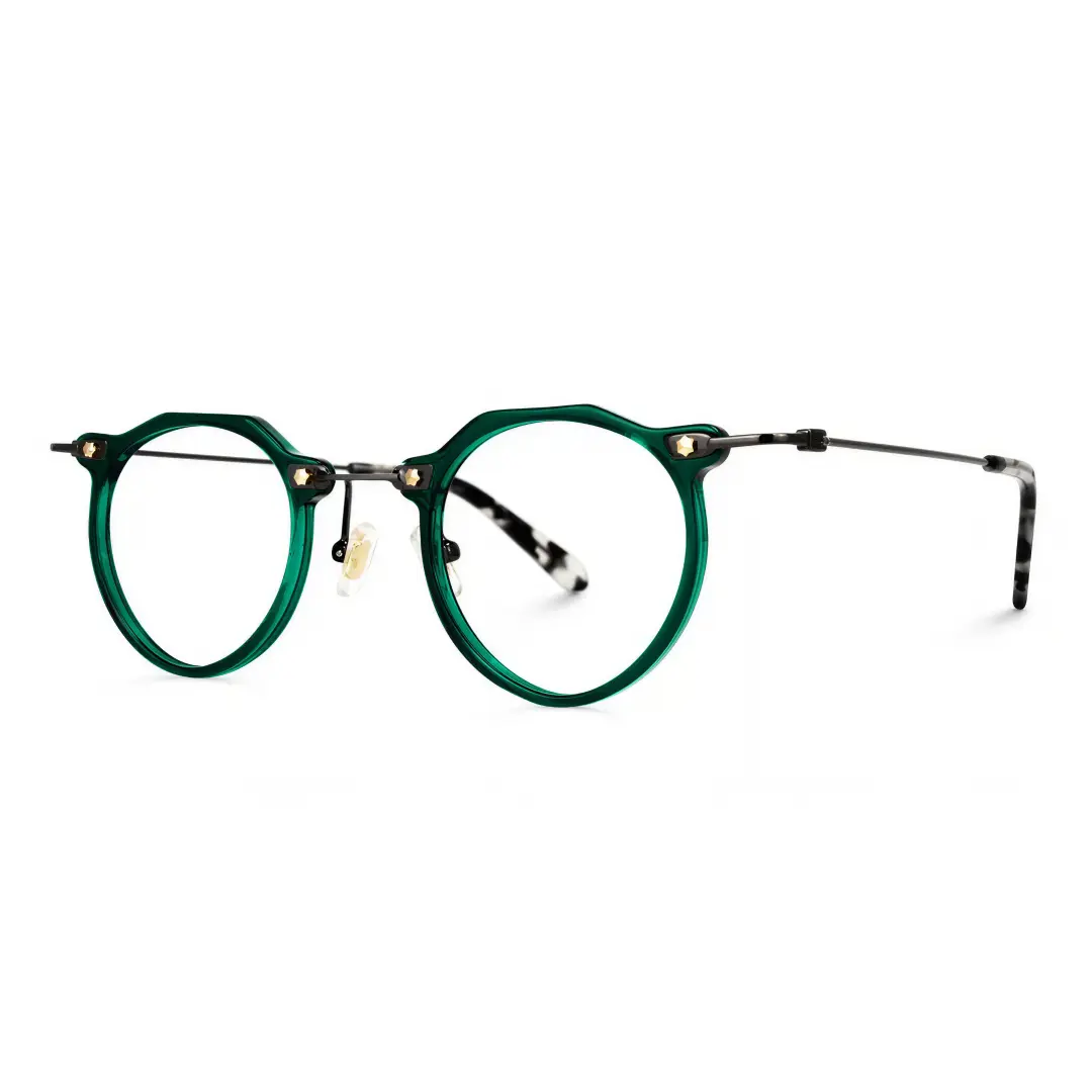Angle view of Lvis steampunk geometric acetate eyeglasses GA0072307 in green