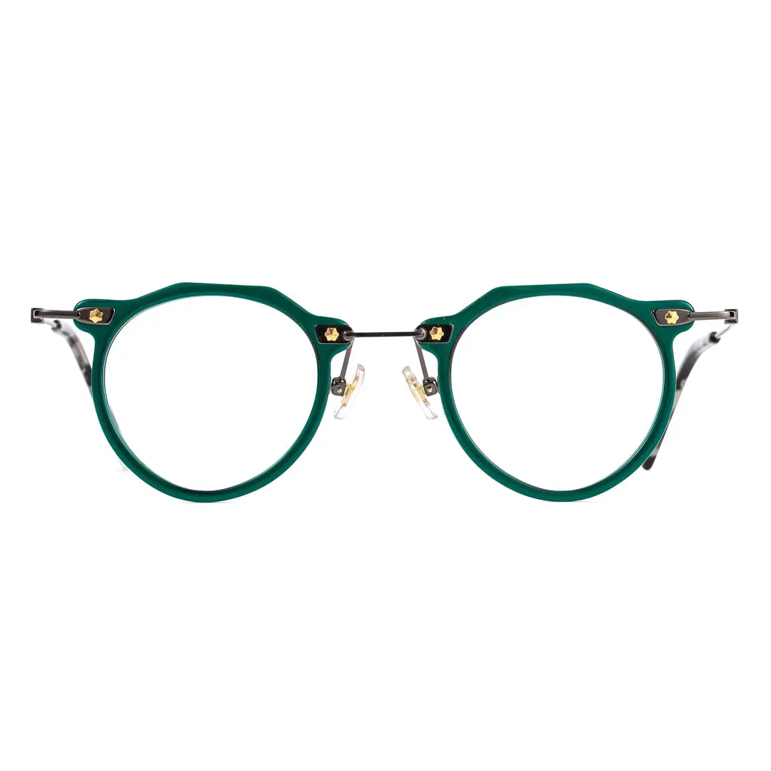Front view of Lvis steampunk geometric acetate eyeglasses GA0072307 in green
