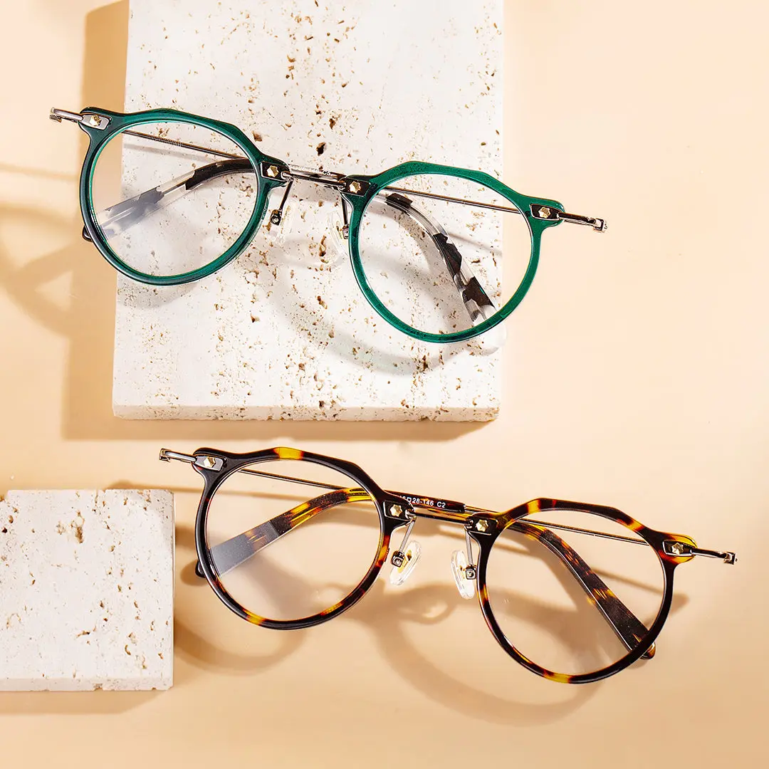 Scene view of Lvis steampunk geometric acetate eyeglasses GA0072307 in green