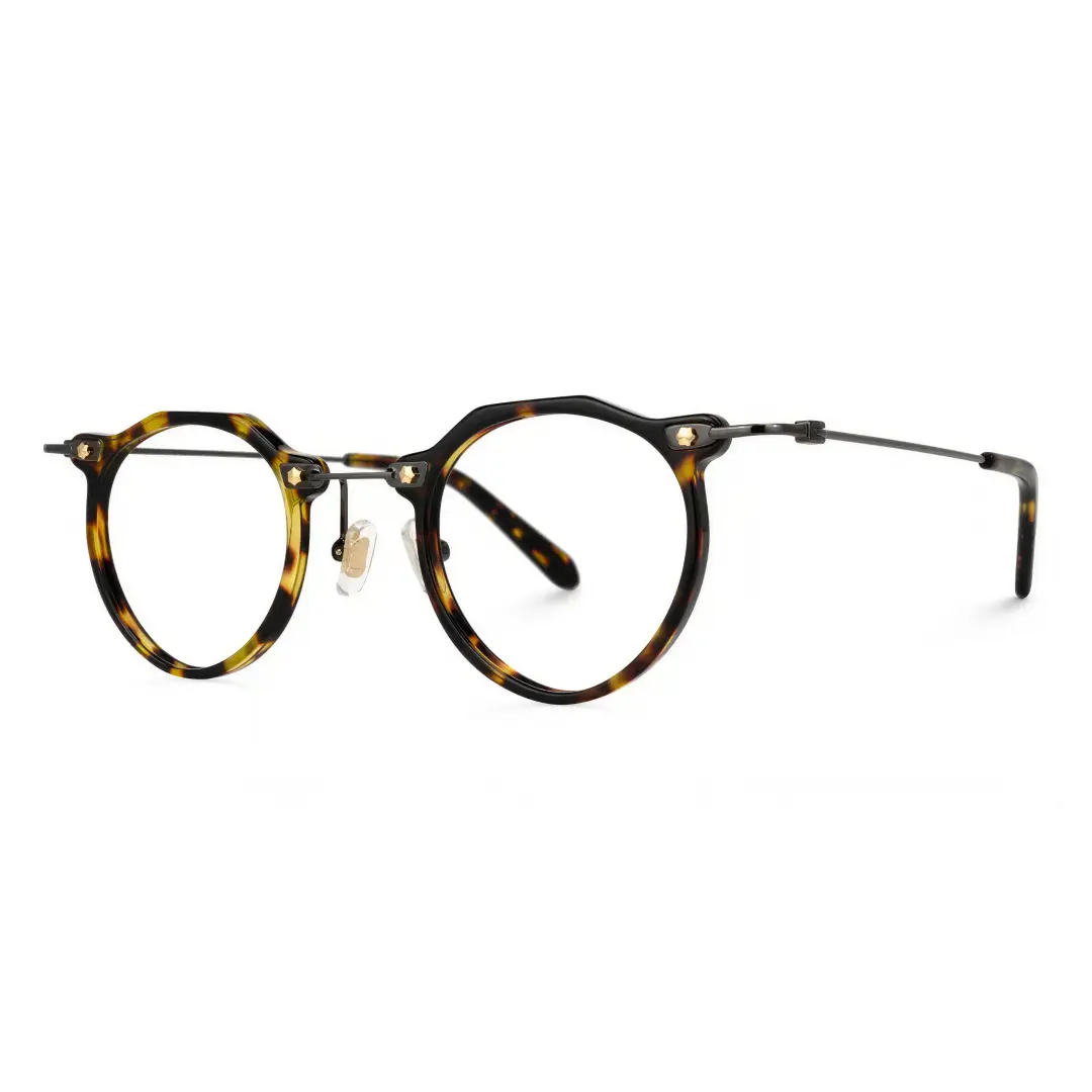 Angle view of Lvis geometric acetate eyeglasses GA0072307 in tortoise