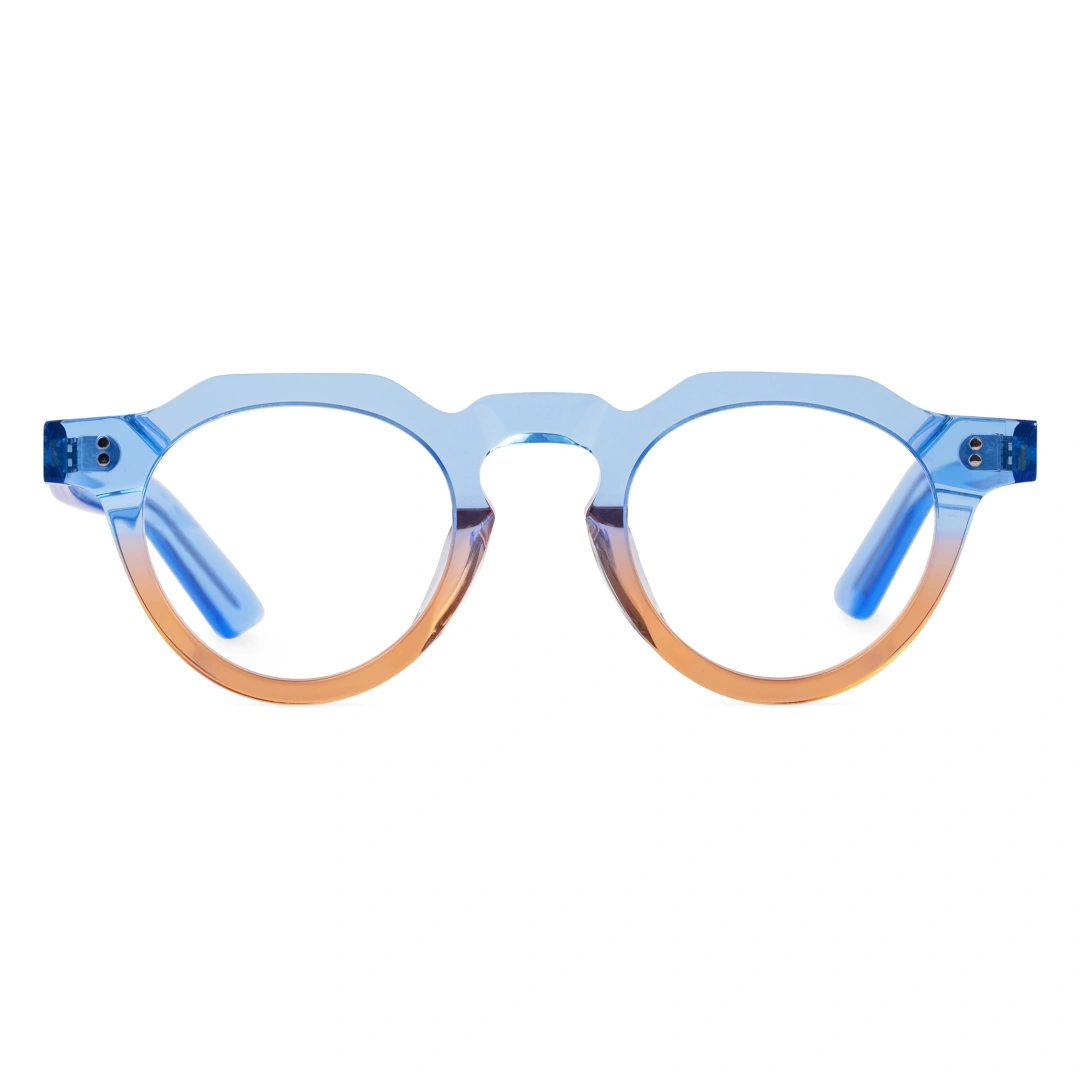 Front view of Travs colorful geometric acetate eyeglasses in silver blue. SPU: GA0072310