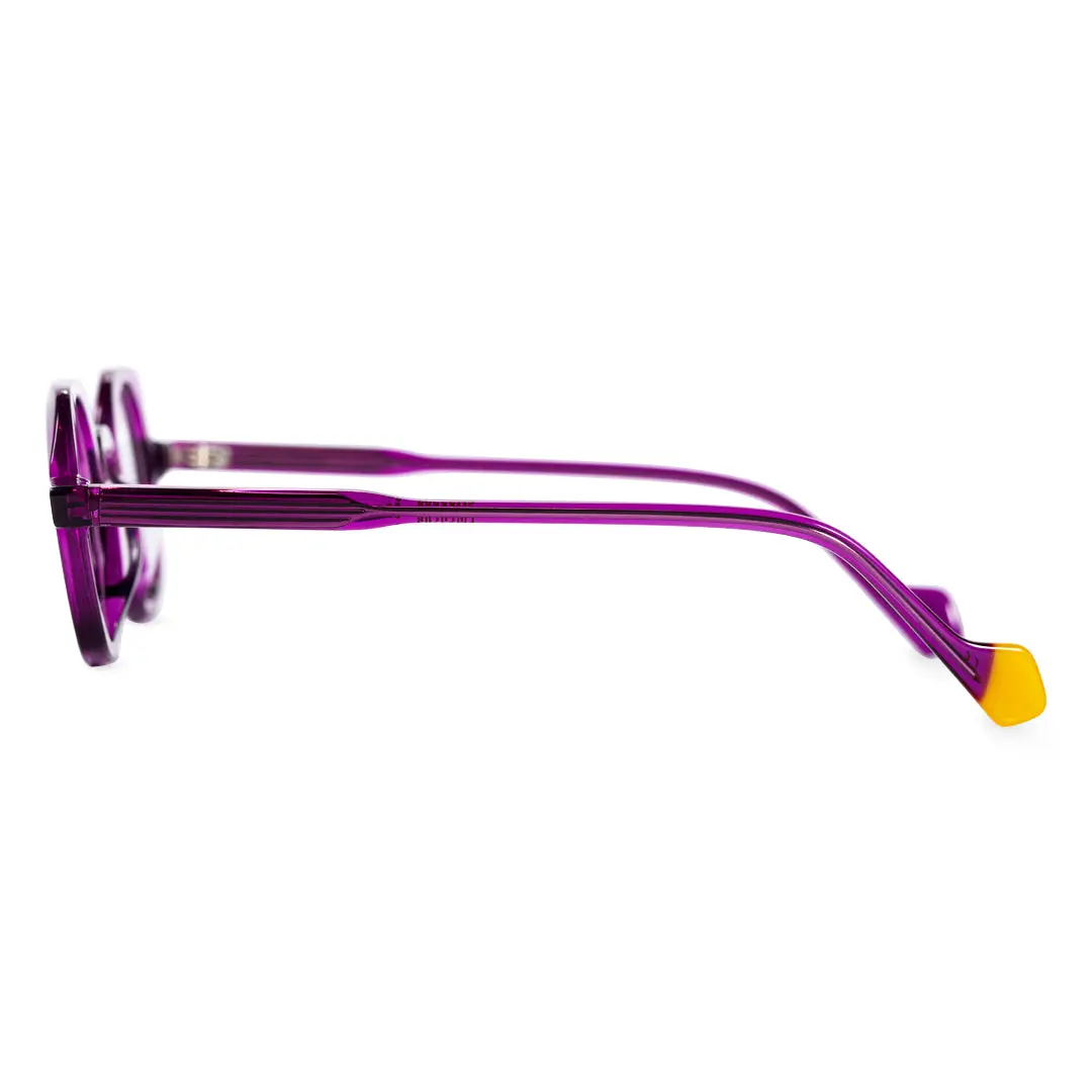 Side view of Ebony geometric acetate eyeglasses GA0082401 in purple