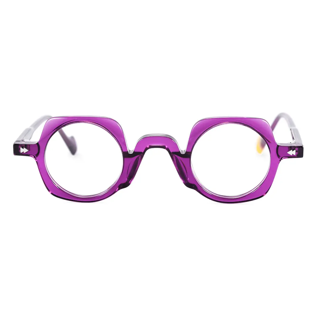 Front view of Ebony vintage geometric acetate eyeglasses GA0082401 in purple