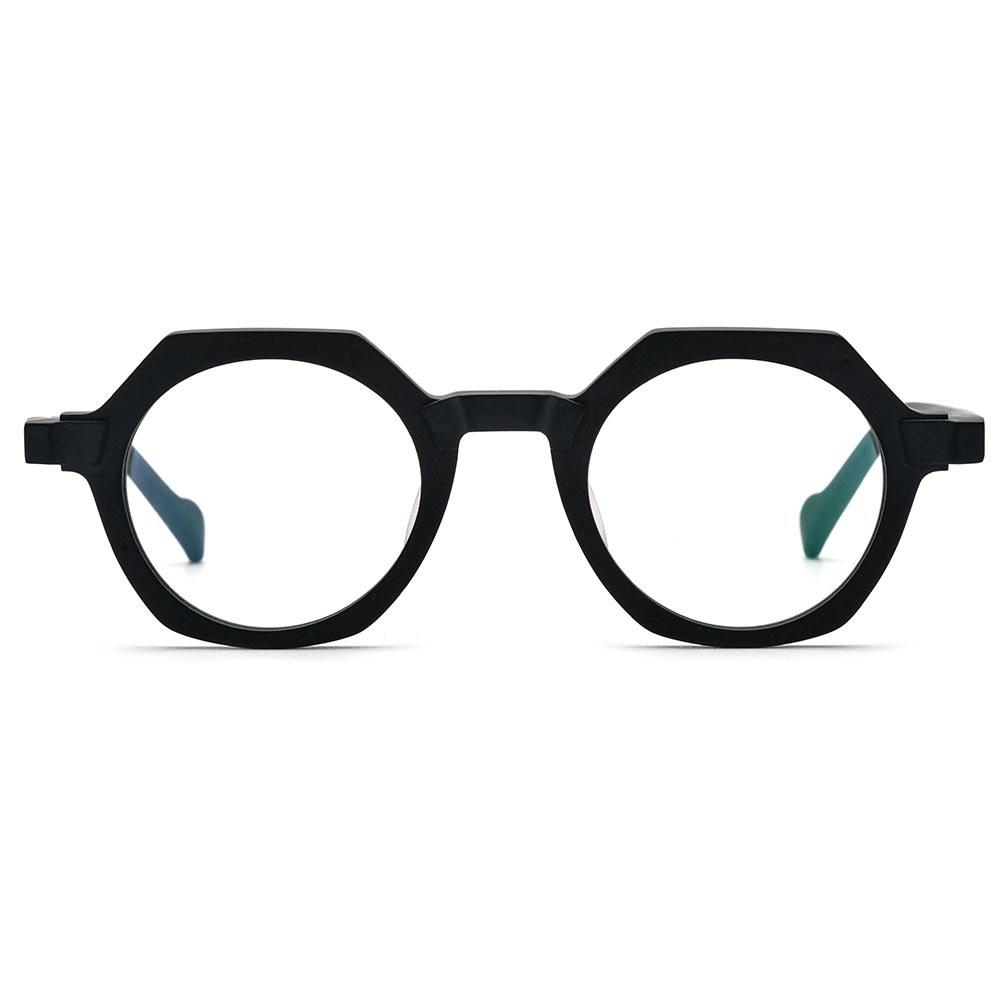 Front view of Andrian vintage geometric acetate eyeglasses GA0122209 in black