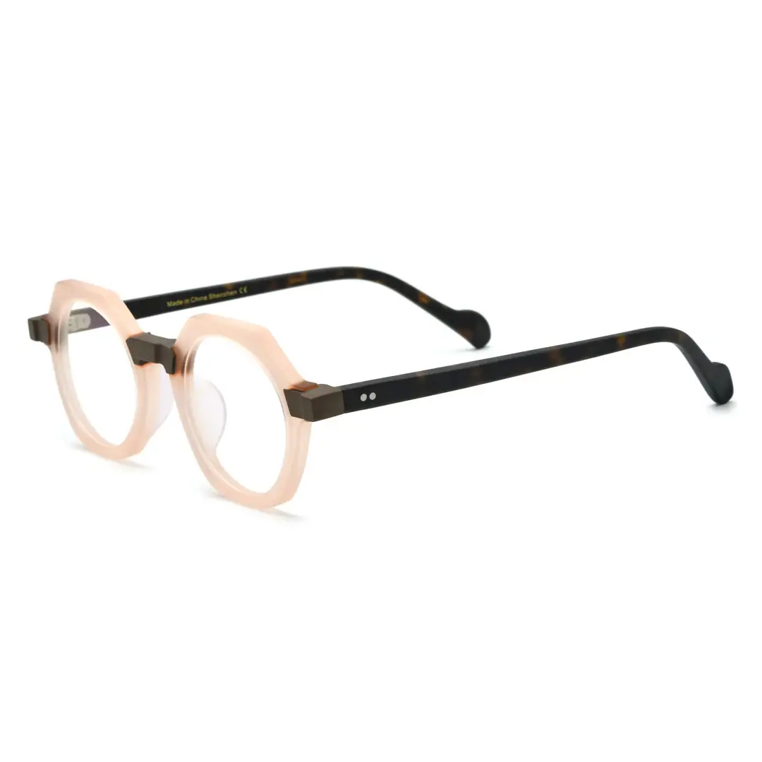 Angle view of Andrian geometric acetate eyeglasses GA0122209 in pink