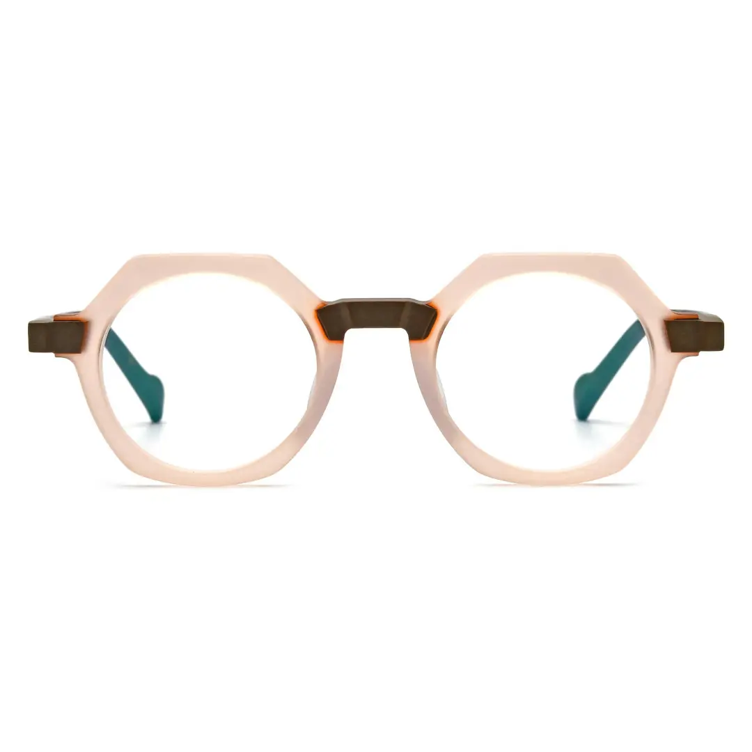 Front view of Andrian vintage geometric acetate eyeglasses GA0122209 in pink