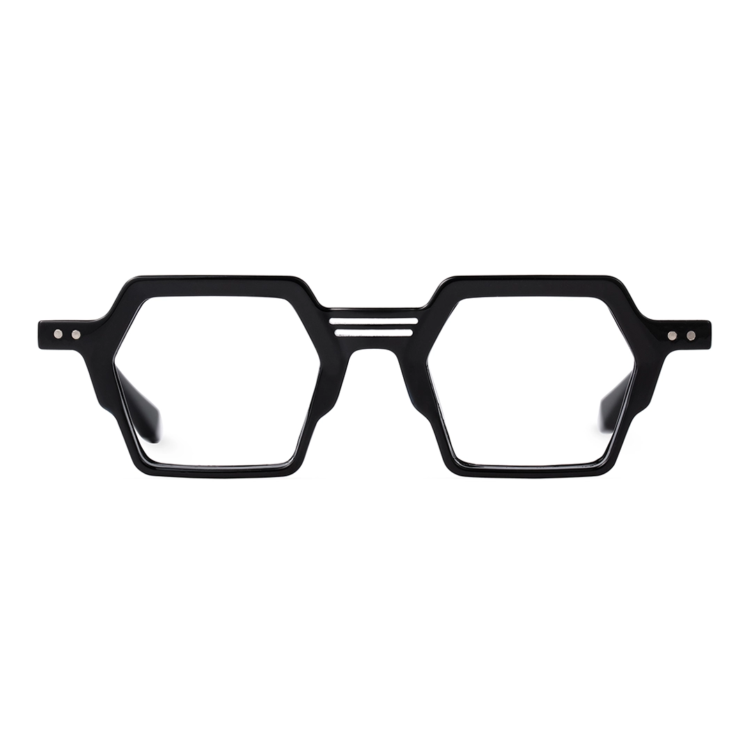 Front view of Dagny fashion geometric acetate eyeglasses GA0132302 in black