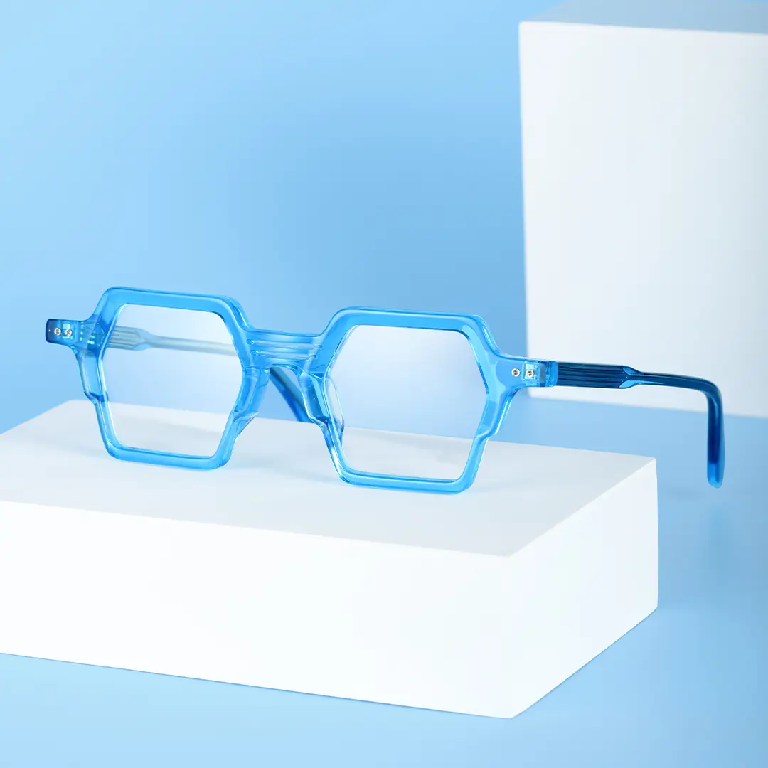Scene view of Dagny geometric acetate eyeglasses GA0132302 in blue