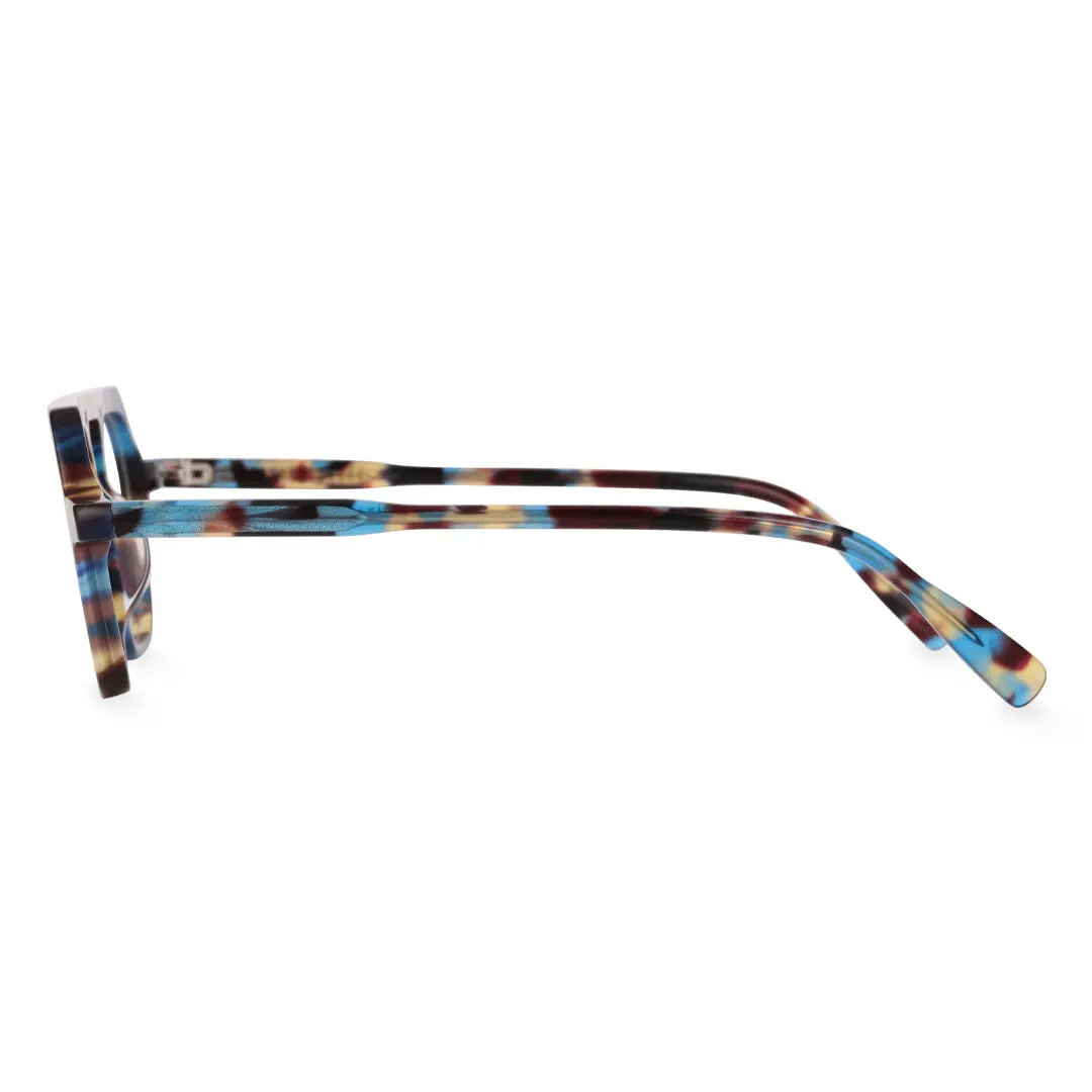 Angle view of Ortiz vintage geometric acetate eyeglasses GA0152308 in blue tortoise