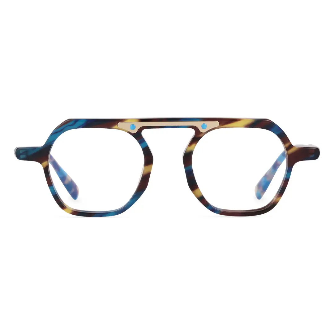 Front view of Ortiz vintage geometric acetate eyeglasses GA0152308 in blue tortoise