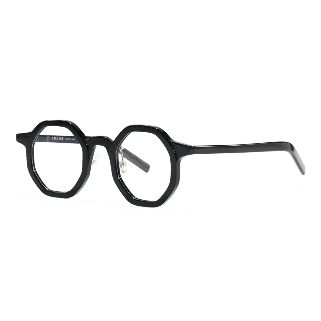 Angle view of Gita vintage geometric acetate eyeglasses in black. SPU: GA0162302