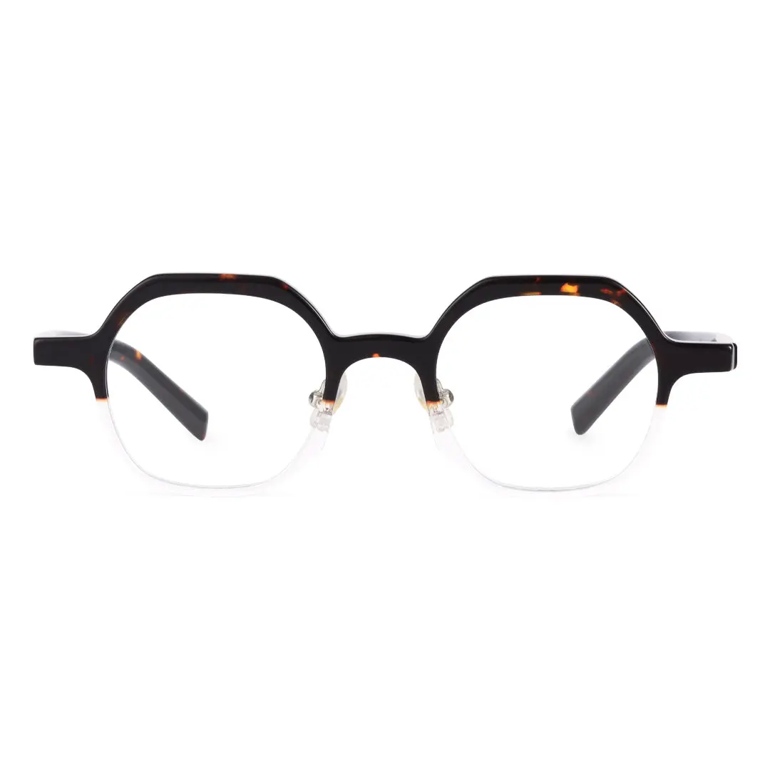 Front view of Strader vintage geometric acetate eyeglasses GA0182209 in tortoise