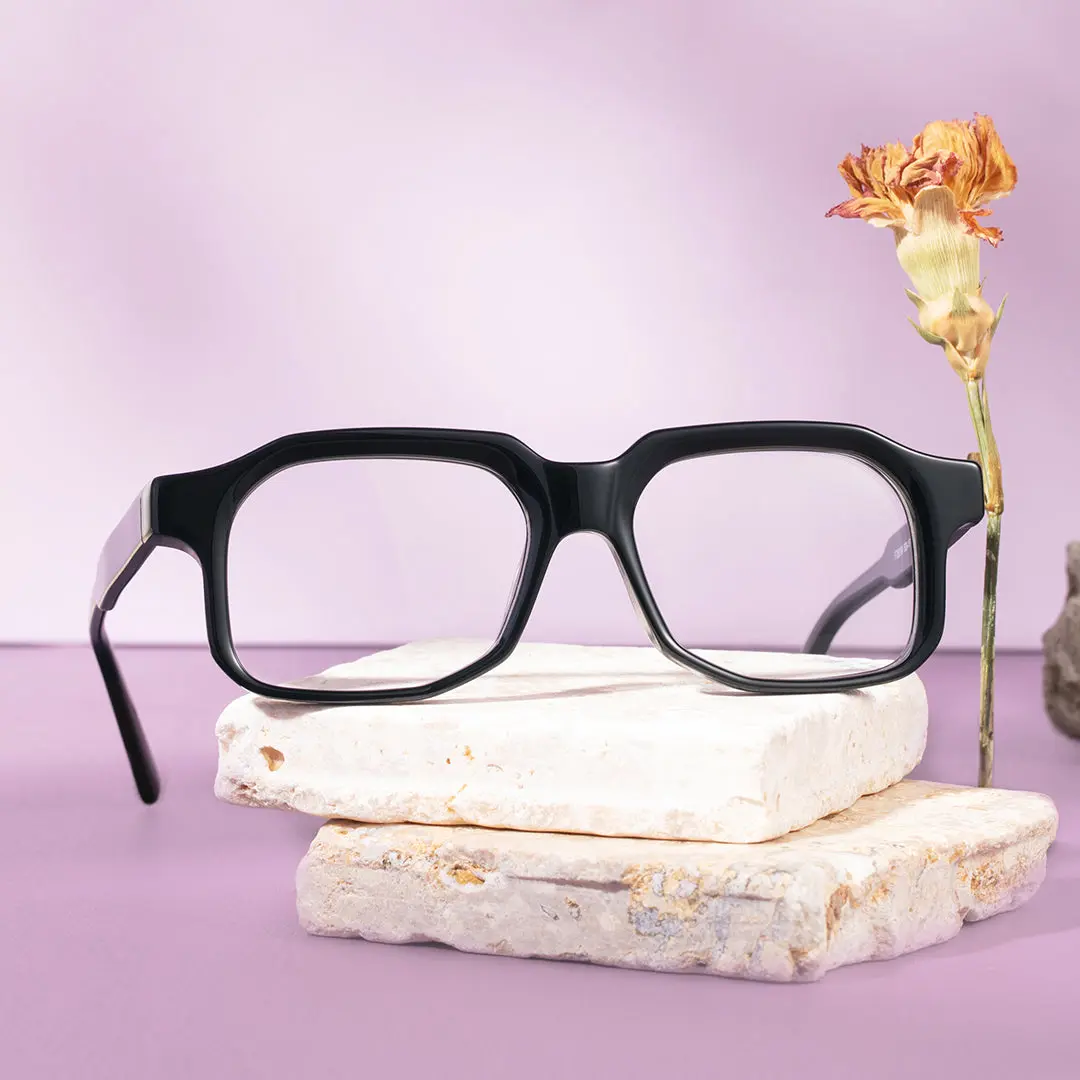Scene view of Gabri geometric acetate eyeglasses GA0202311 in black