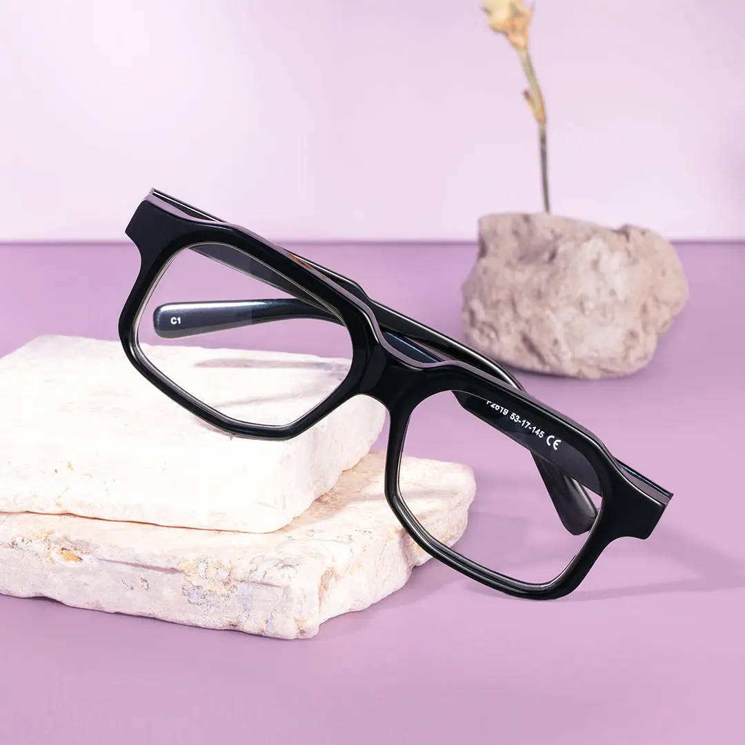 Set view of Gabri geometric acetate eyeglasses GA0202311 in black