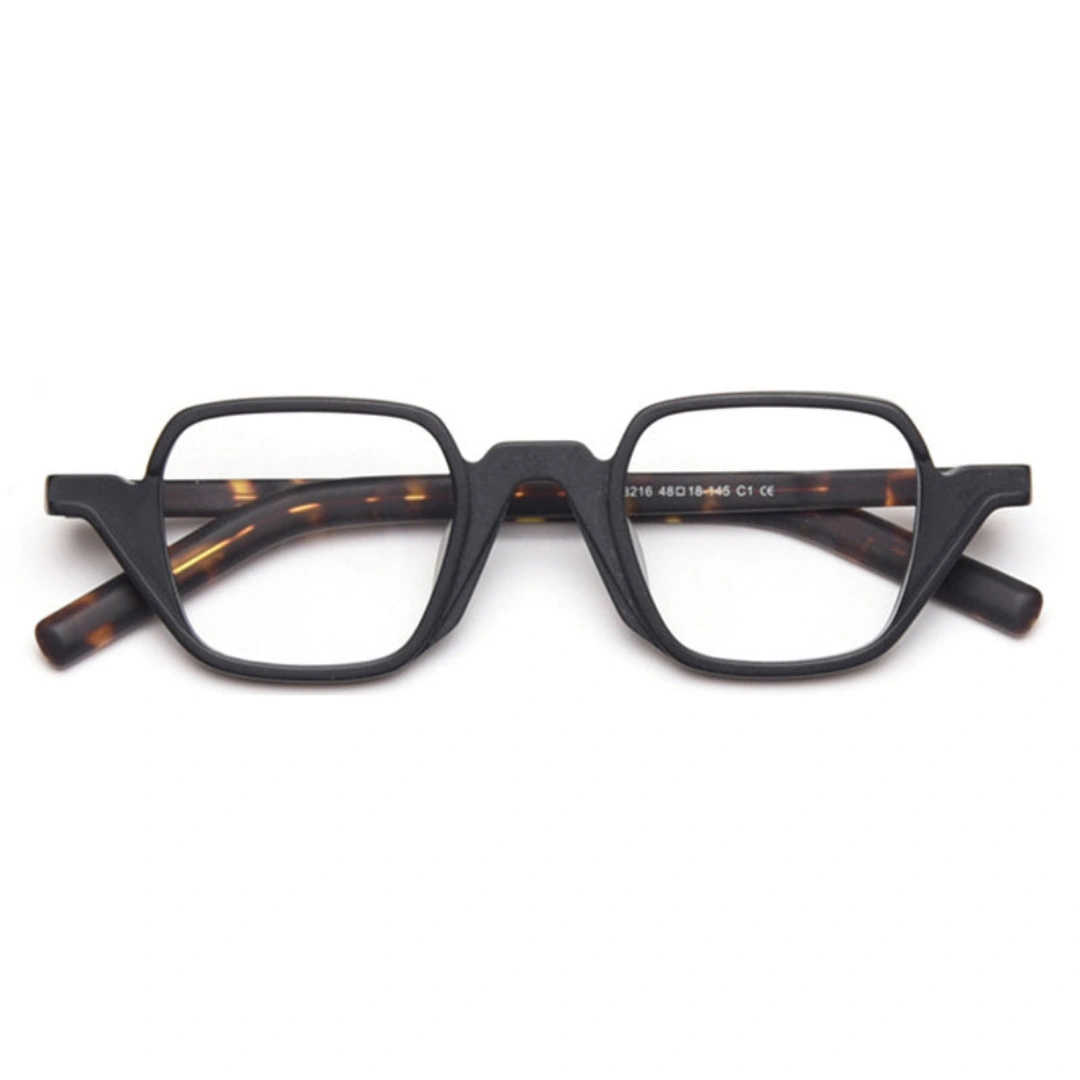 Front folded view of Feronia geometric acetate eyeglasses GA0242306 in black