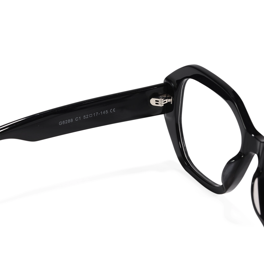 Hinge detail of Bryony gemetric acetate eyeglasses GA0282509 in black