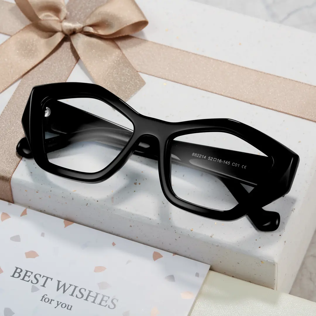 Scene view of King geometric acetate eyeglasses GA0302411 in black