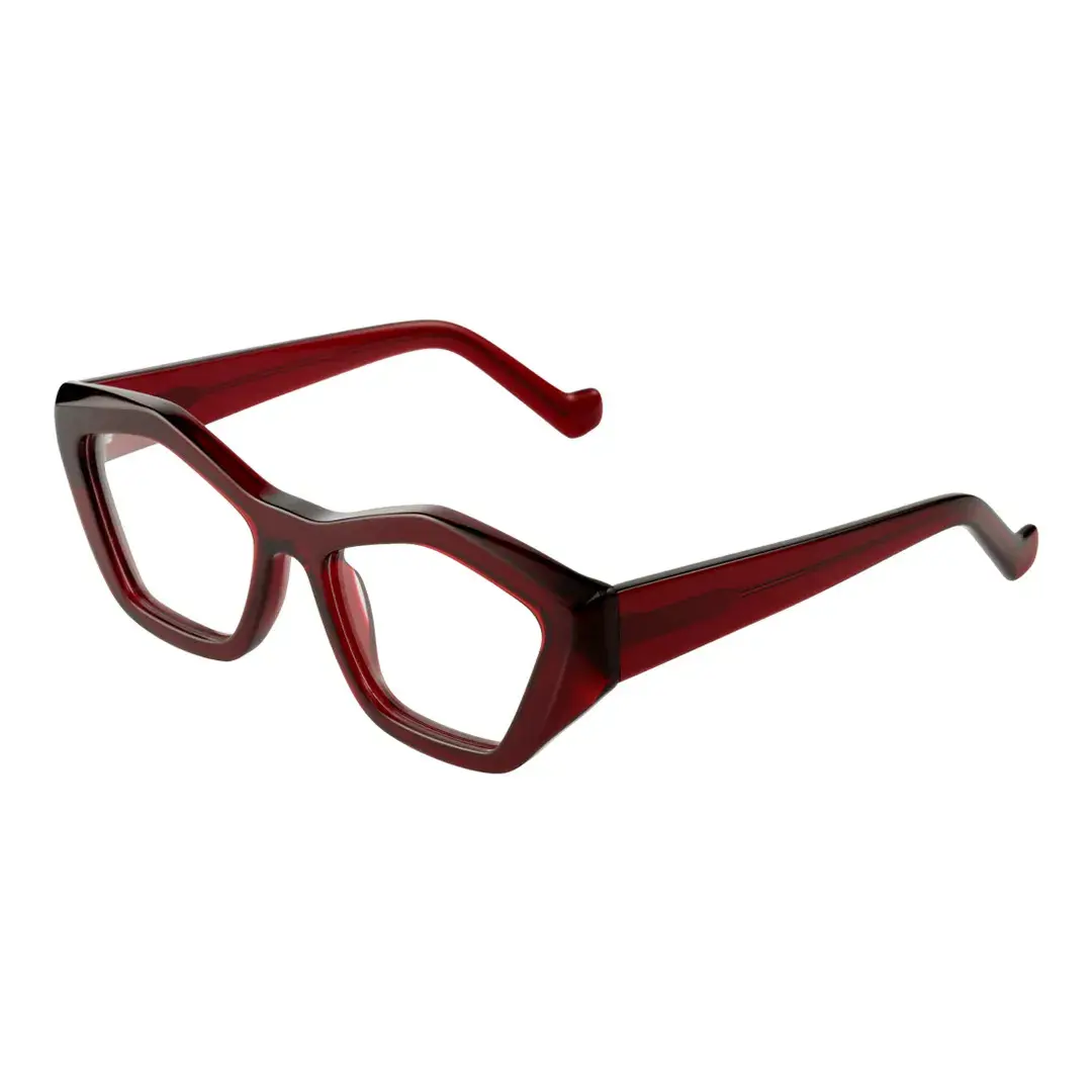 Angle view of King geometric acetate eyeglasses GA0302411 in red