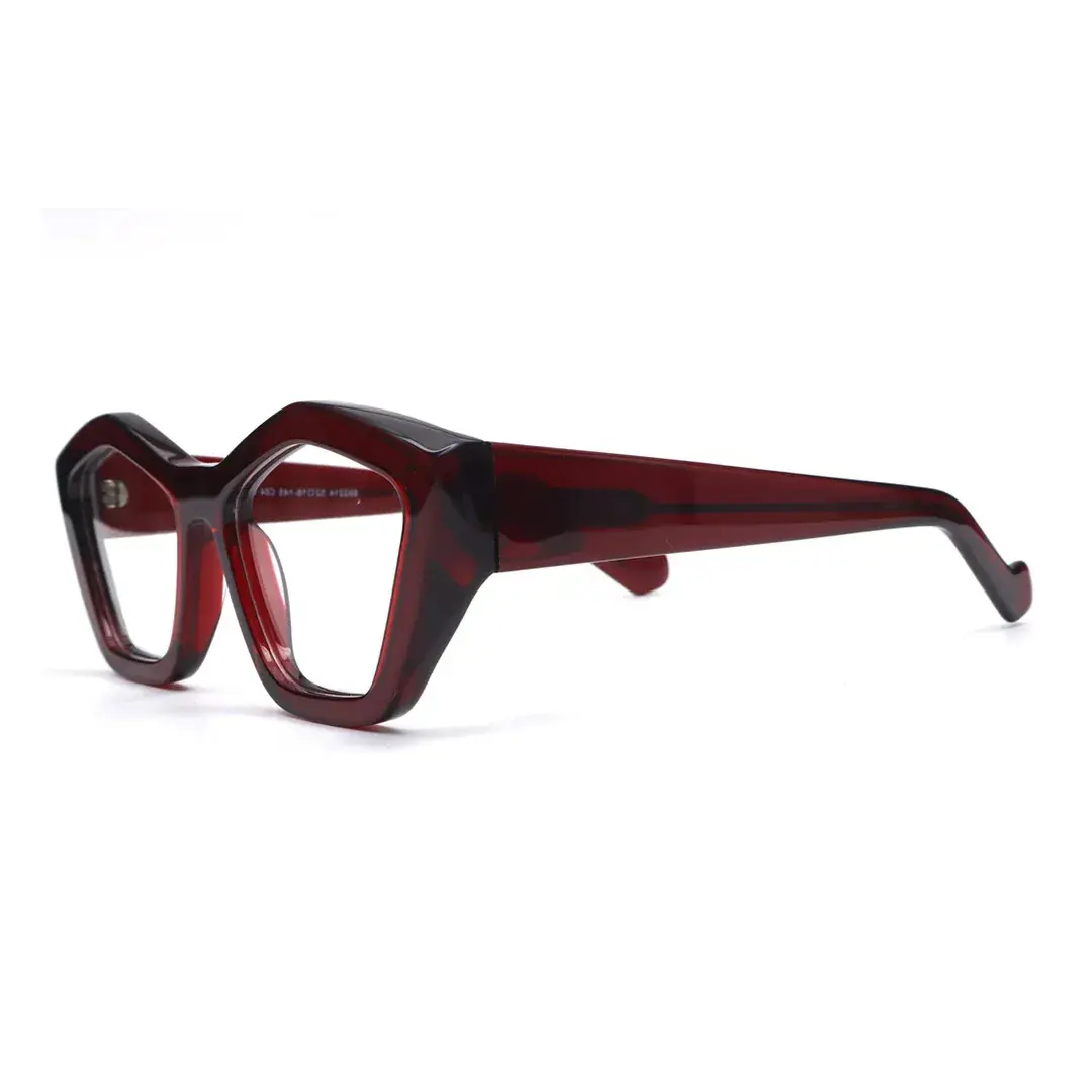 Angle view of King geometric acetate eyeglasses GA0302411 in red