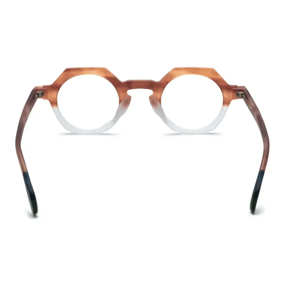 Back view of Byeo geometric acetate eyeglasses GA0382302 in brown