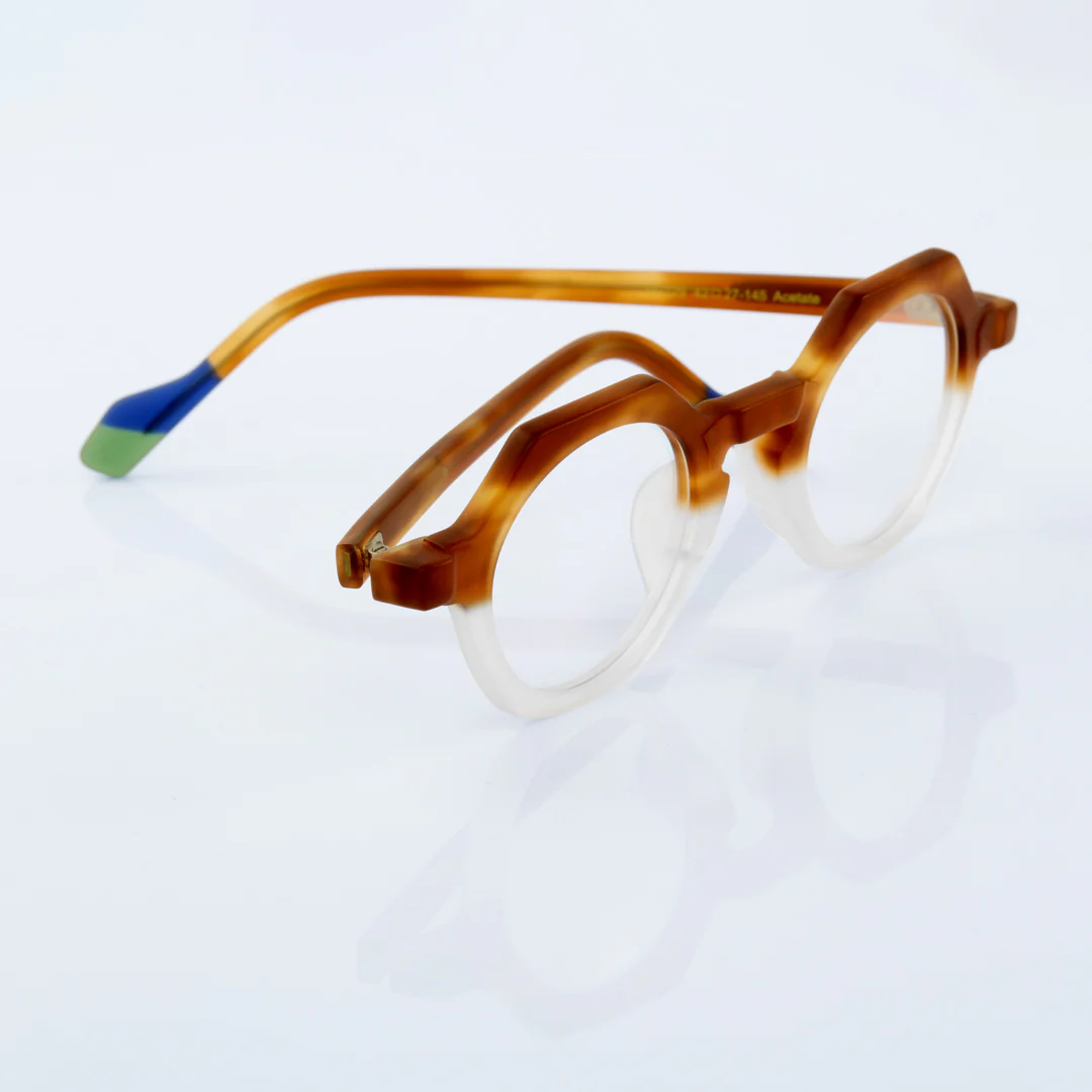 Scene view of Byeo geometric acetate eyeglasses GA0382302 in brown