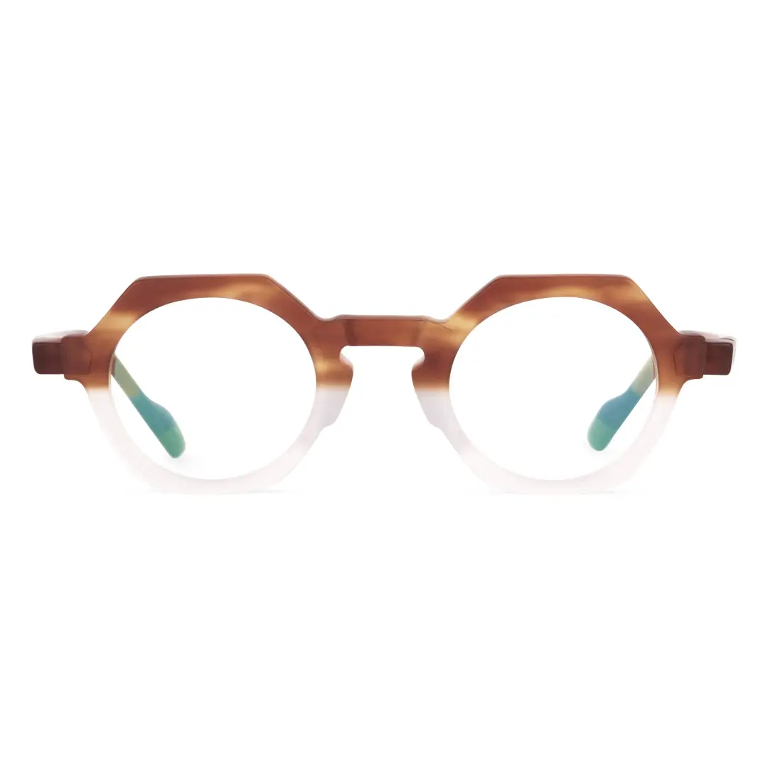 Front view of Byeo vintage geometric acetate eyeglasses GA0382302 in brown