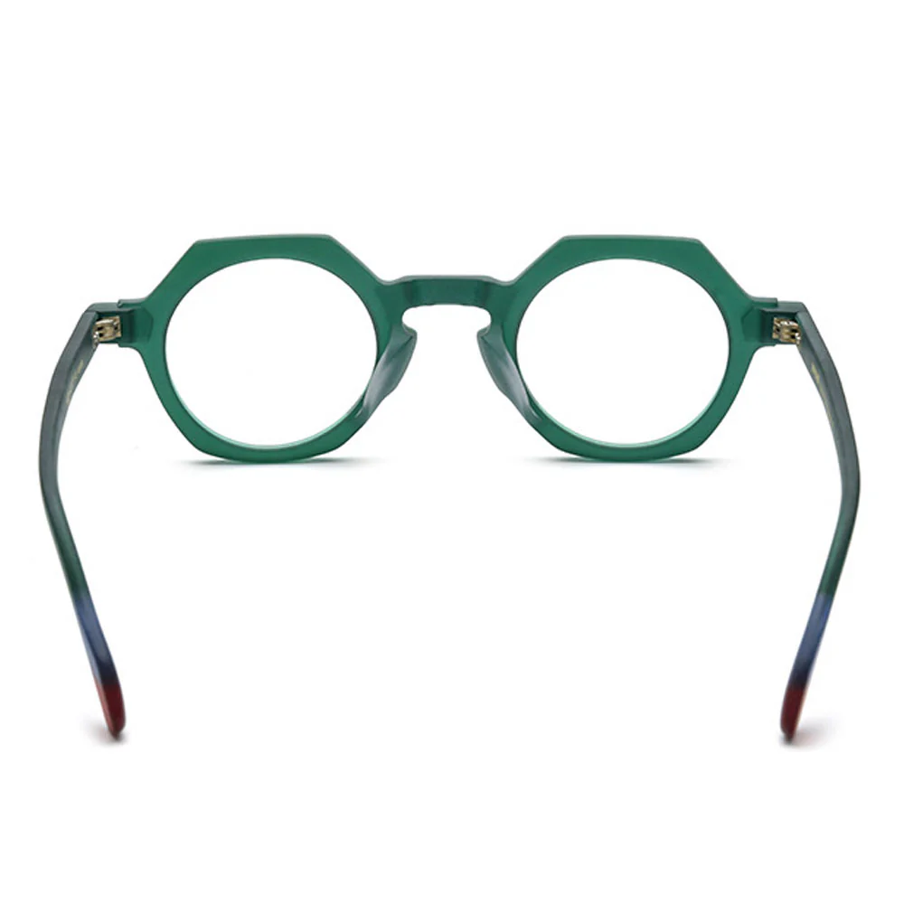 Back view of Byeo geometric acetate eyeglasses GA0382302 in green