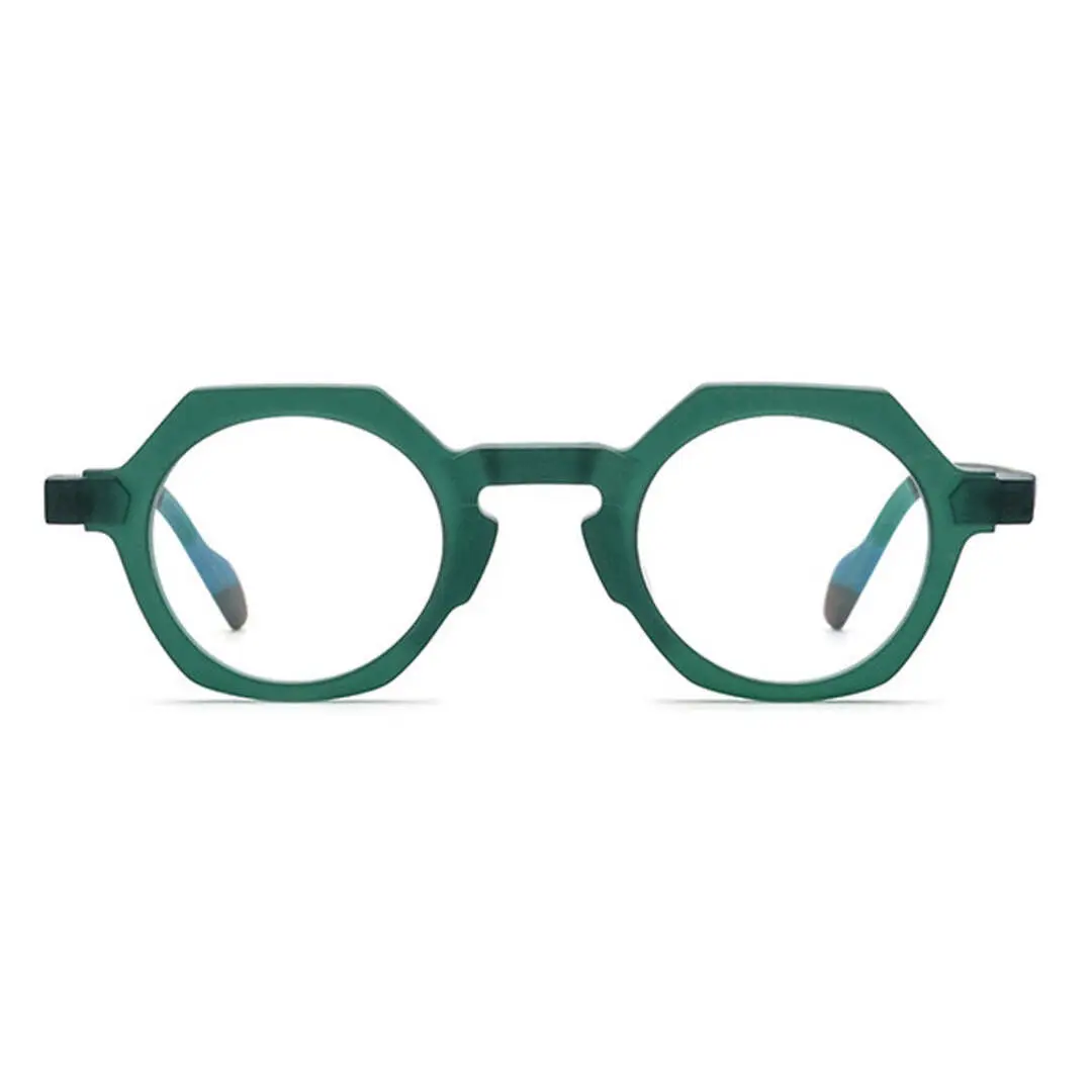 Front view of Byeo geometric acetate eyeglasses GA0382302 in green