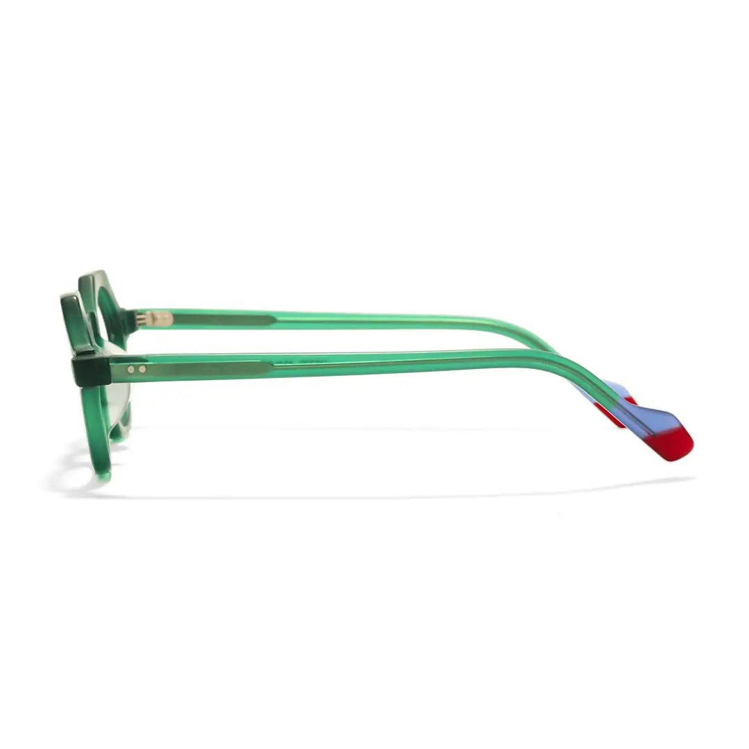 Side view of Byeo geometric acetate eyeglasses GA0382302 in green
