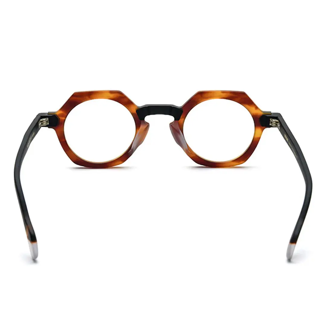 Back view of Byeo geometric acetate eyeglasses GA0382302 in tortoise