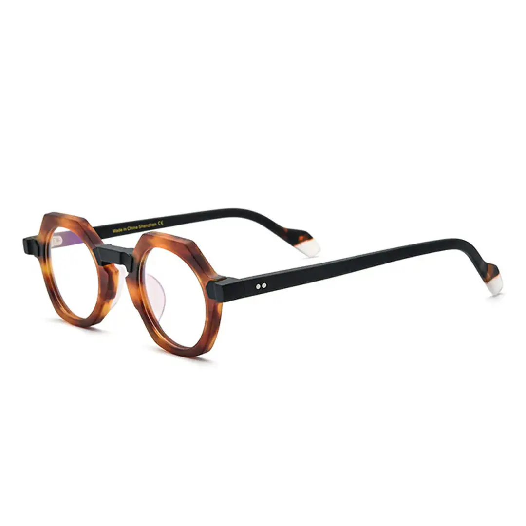 Angle view of Byeo vintage geometric acetate eyeglasses in tortoise. SPU: GA0382302
