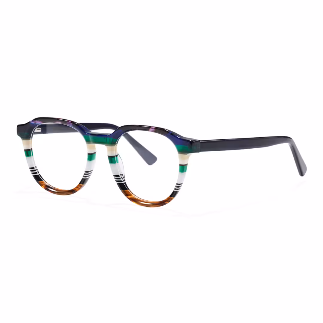 Angle view of Kismet colorful geometric acetate eyeglasses GA0412605 in multicolor