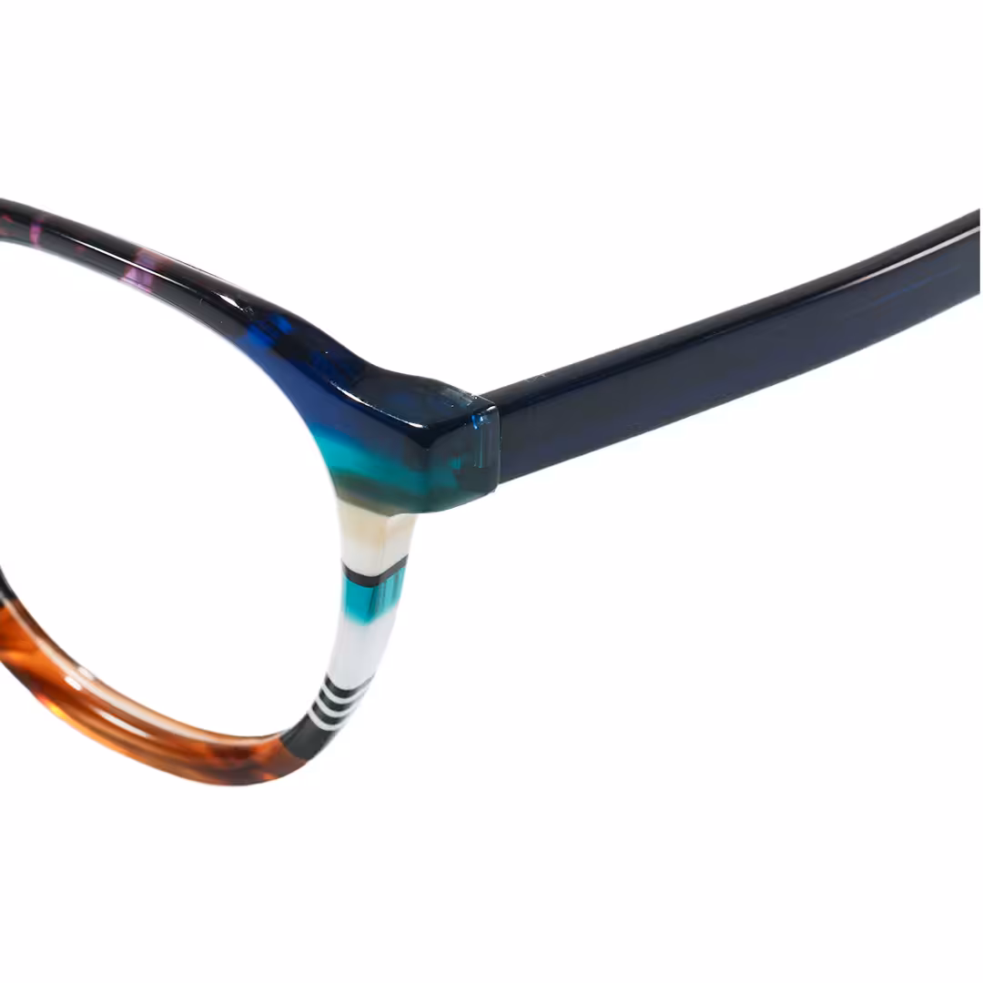 End piece detail of Kismet colorful geometric acetate eyeglasses GA0412605 in multicolor