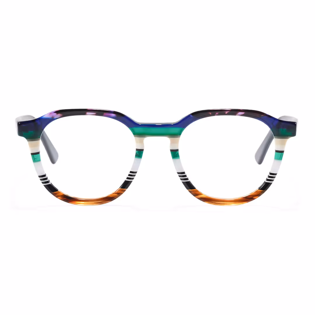 Front view of Kismet colorful geometric acetate eyeglasses GA0412605 in multicolor