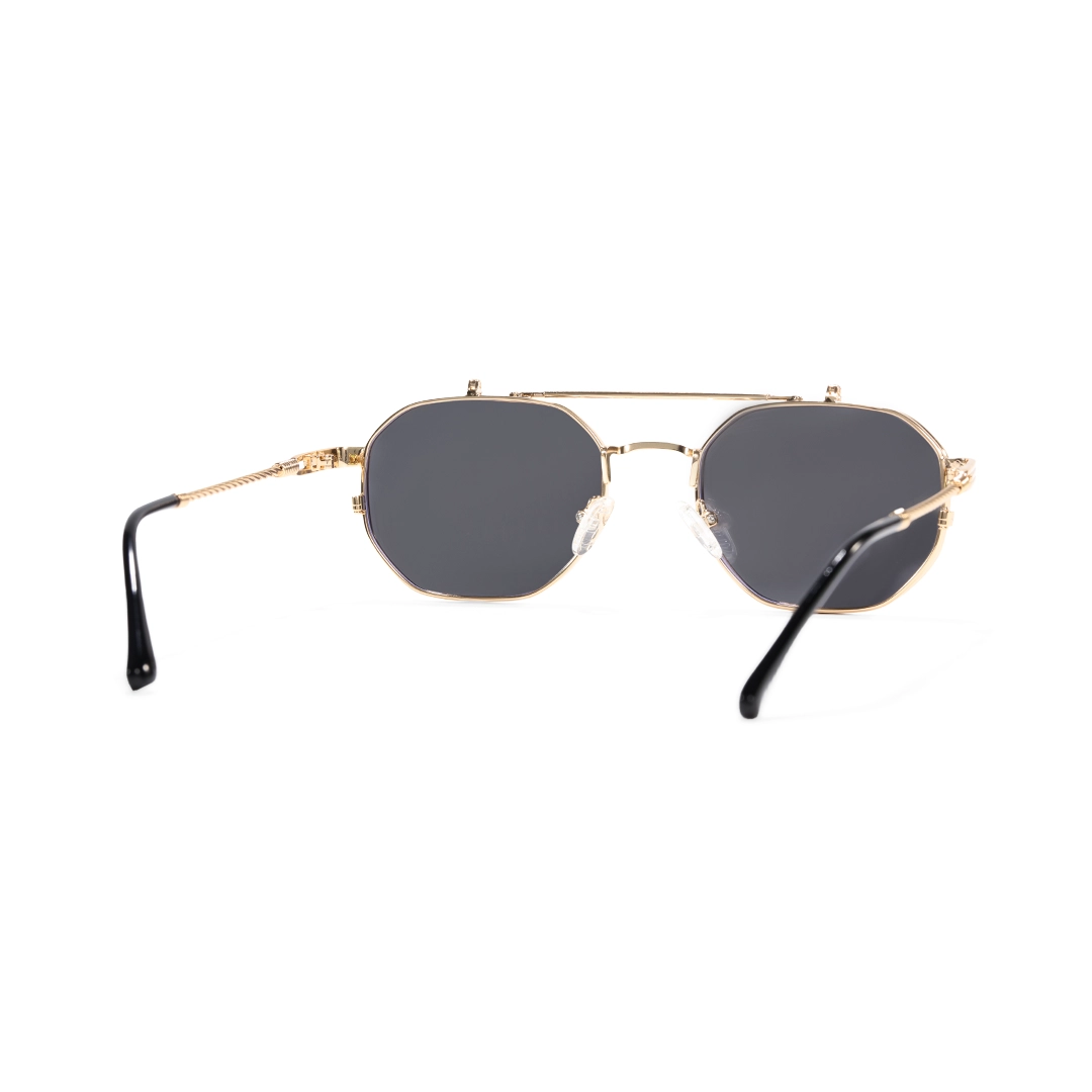 Back view of Vector geometric metal flip-up eyeglasses in closed position GM0052601 in gold