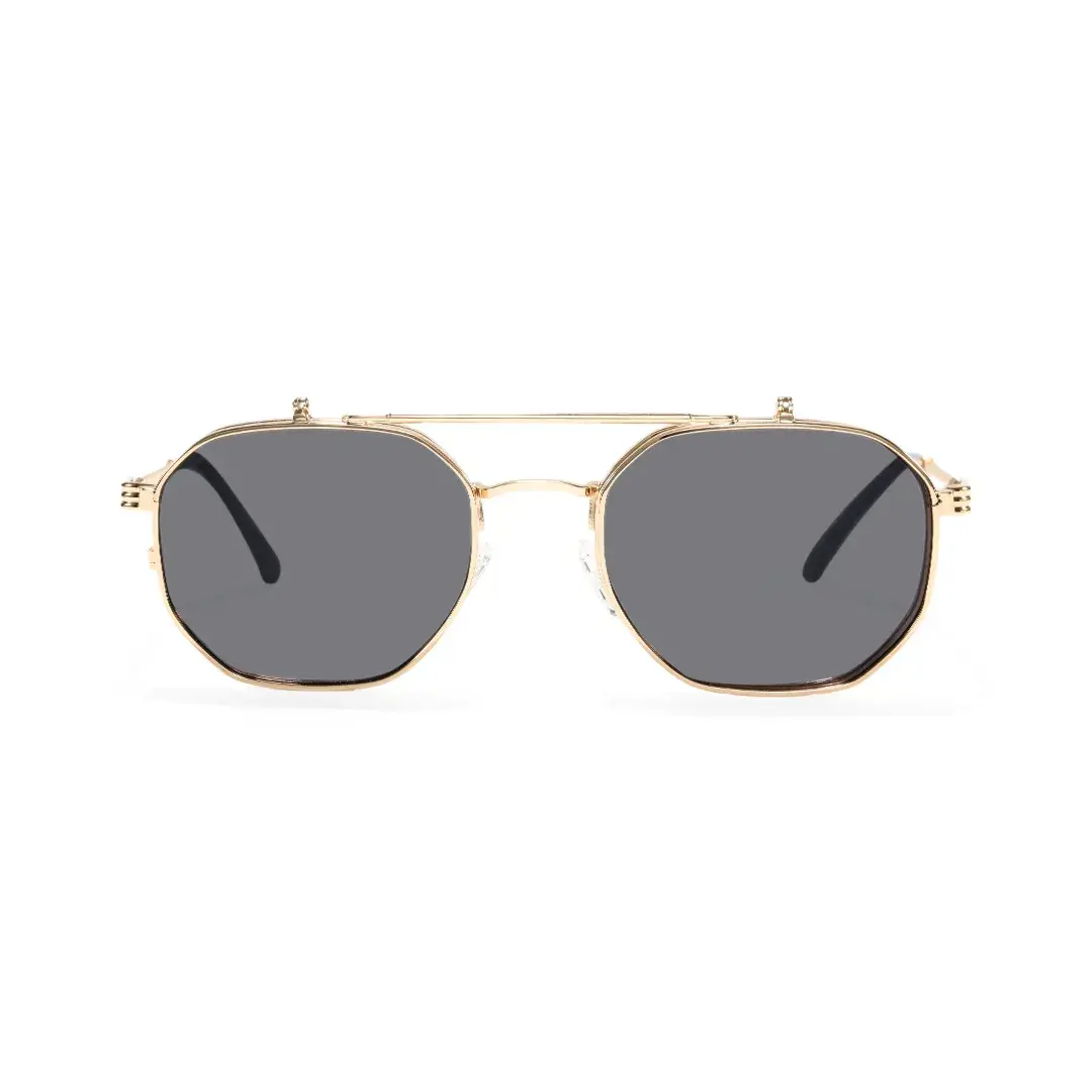 Front view of Vector geometric metal flip-up eyeglasses in closed position GM0052601 in gold