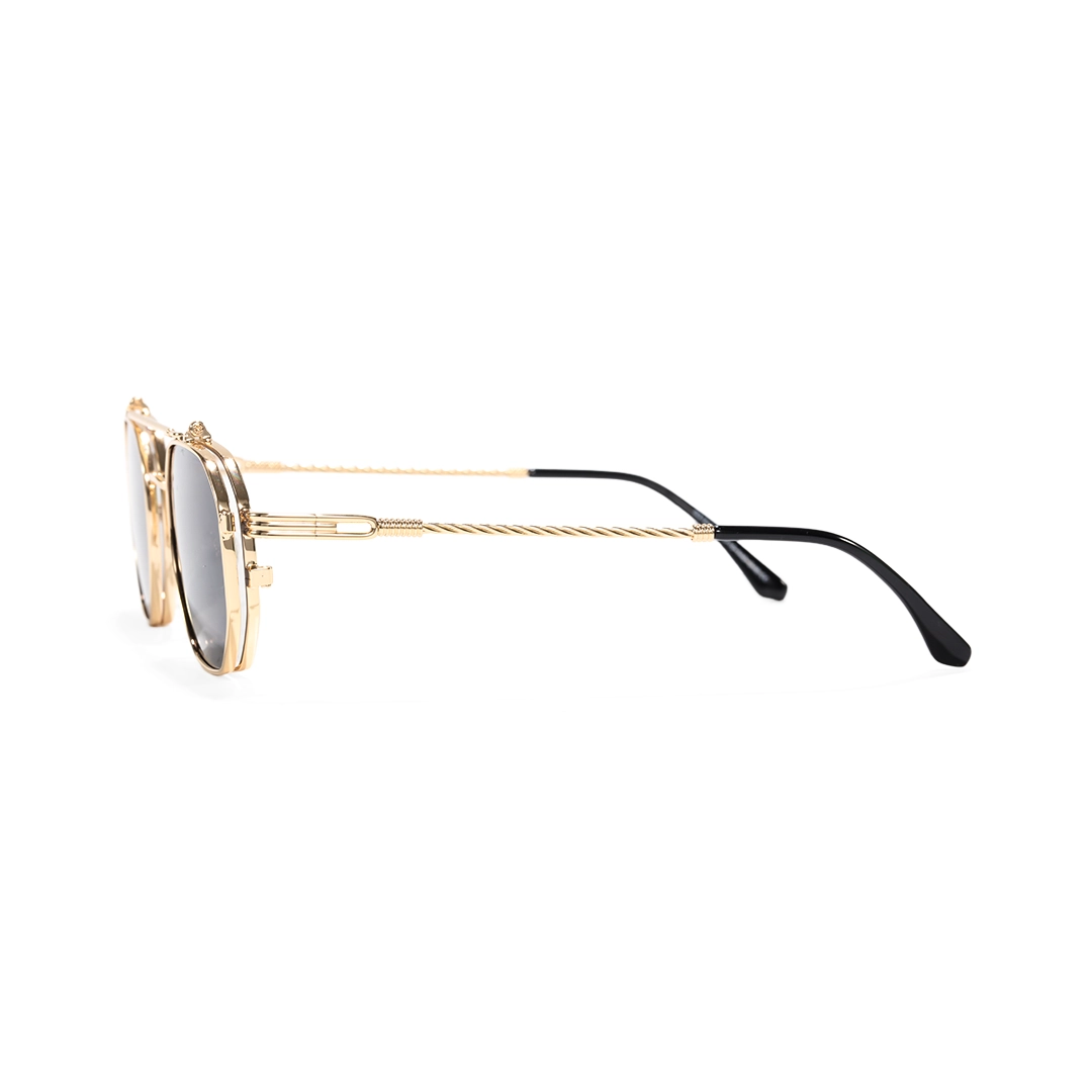 Side view of Vector geometric metal flip-up eyeglasses in closed position GM0052601 in gold