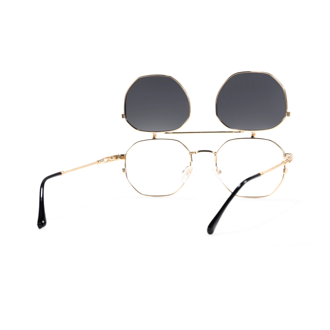 Back view of Vector geometric metal flip-up eyeglasses in open position GM0052601 in gold