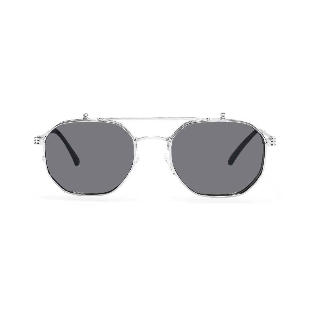 Front view of Vector geometric metal flip-up eyeglasses in closed position GM0052601 in silver