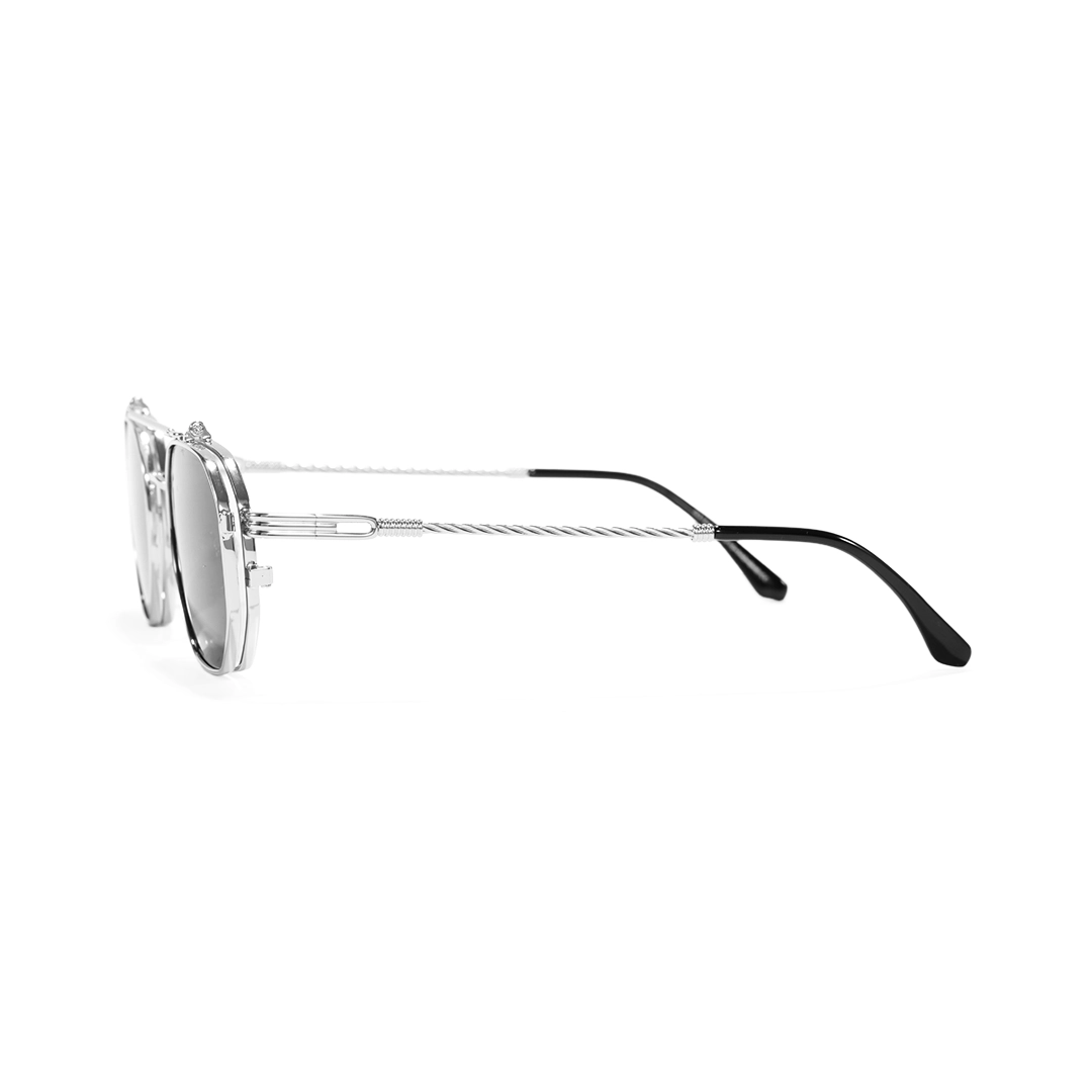 Side view of Vector geometric metal flip-up eyeglasses in closed position GM0052601 in silver